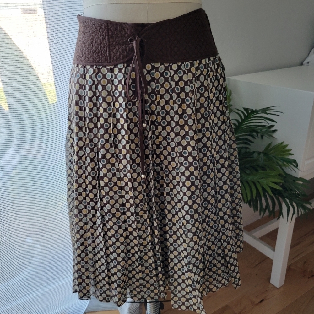 Midi Skirt Quilted Brown Waist ECI New York Size 2 Whimsigoth Boho Chic Retro - Picture 1 of 10